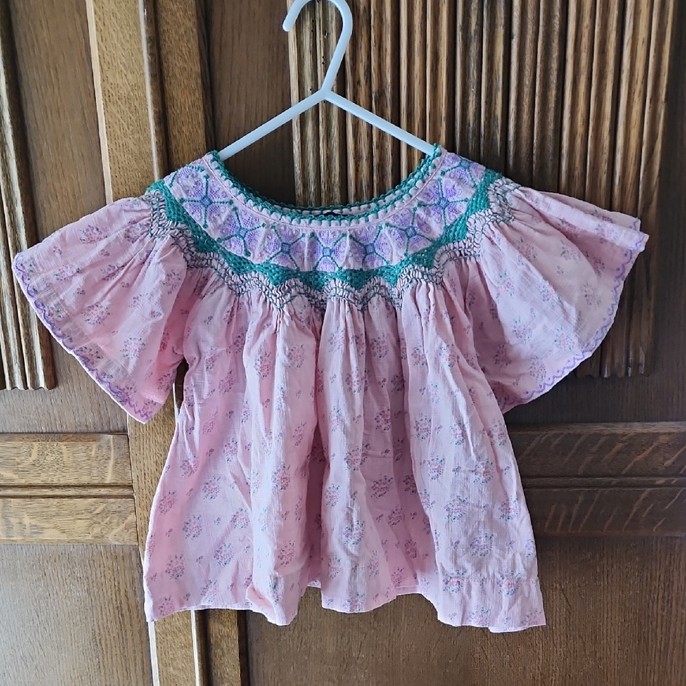 Bonjour Diary Girls Embroidered Flutter Top